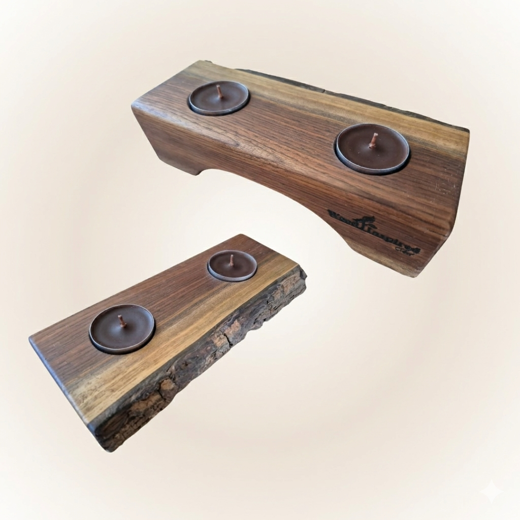 Rustykalne świeczniki z litego drewna orzech amerykański