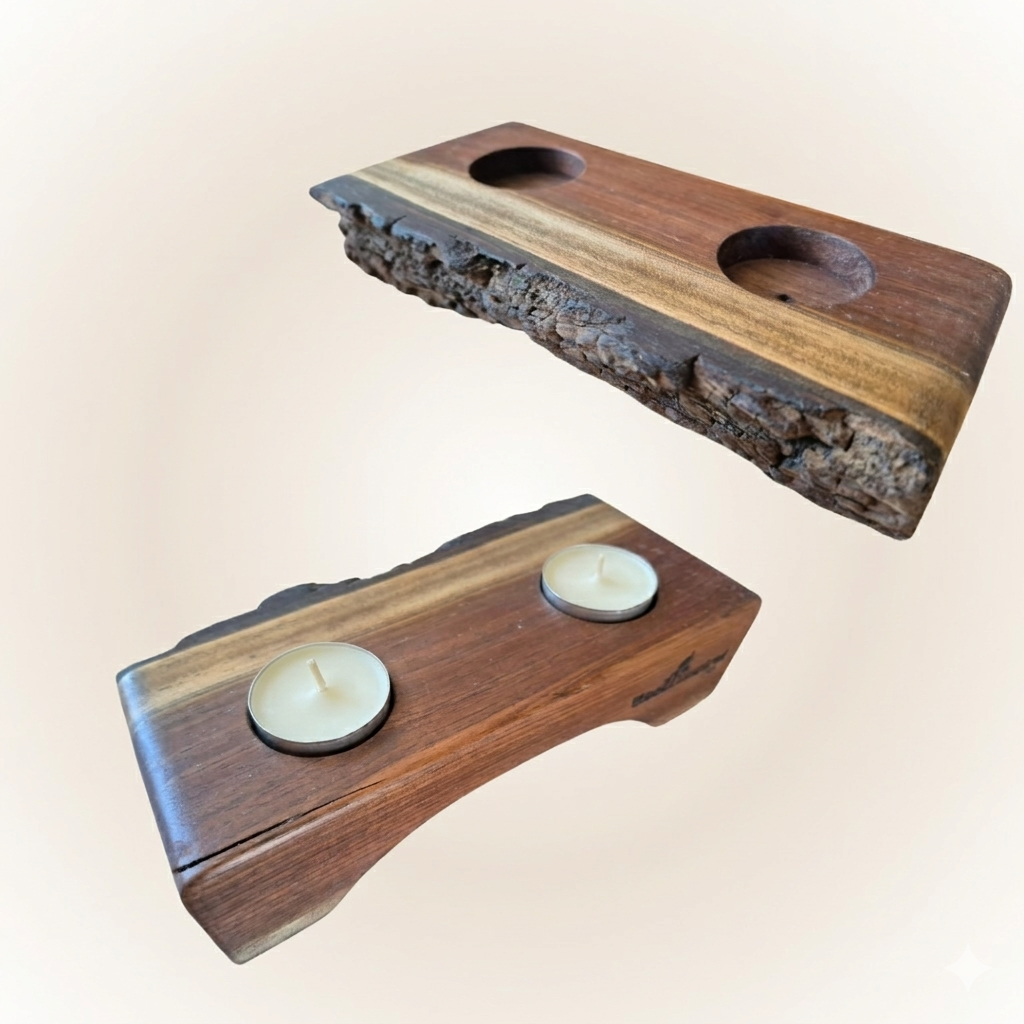 Rustykalne świeczniki z litego drewna orzech amerykański