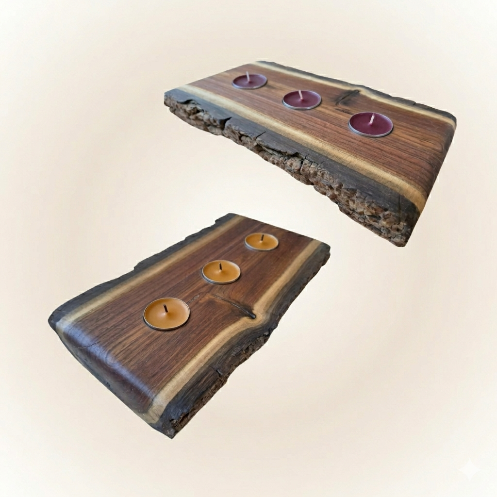 Rustykalne świeczniki z litego drewna orzech amerykański