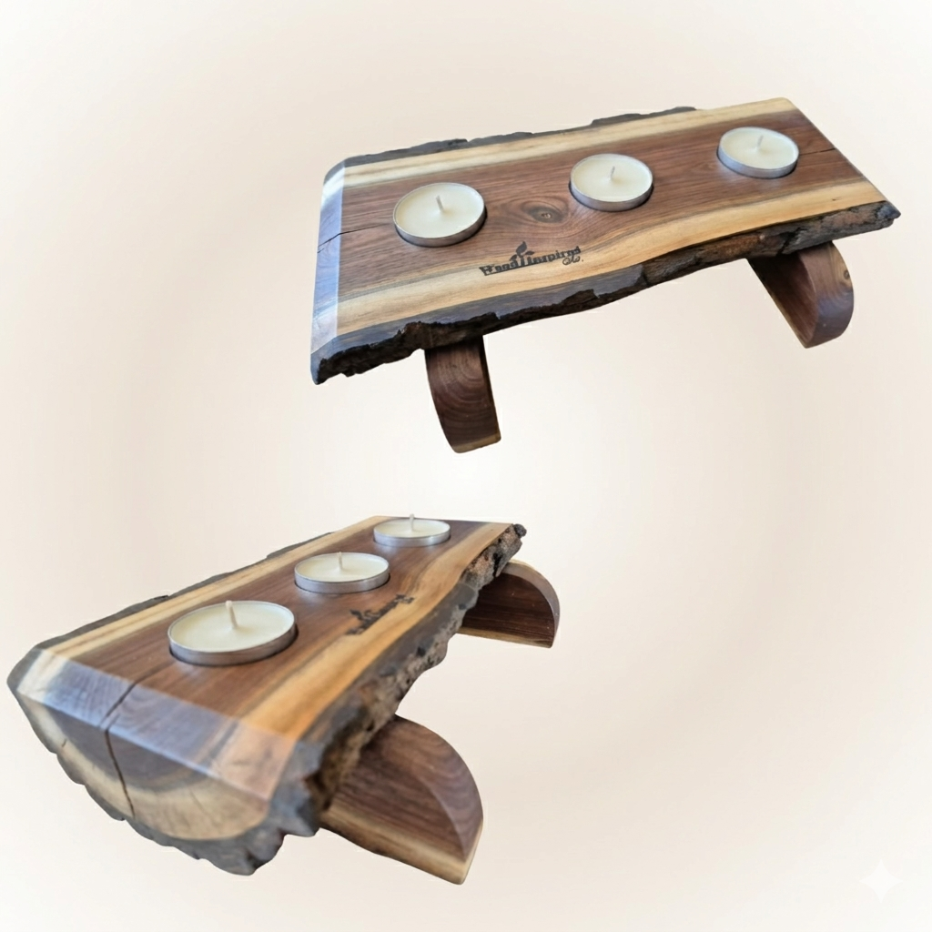 Rustykalne świeczniki z litego drewna orzech amerykański