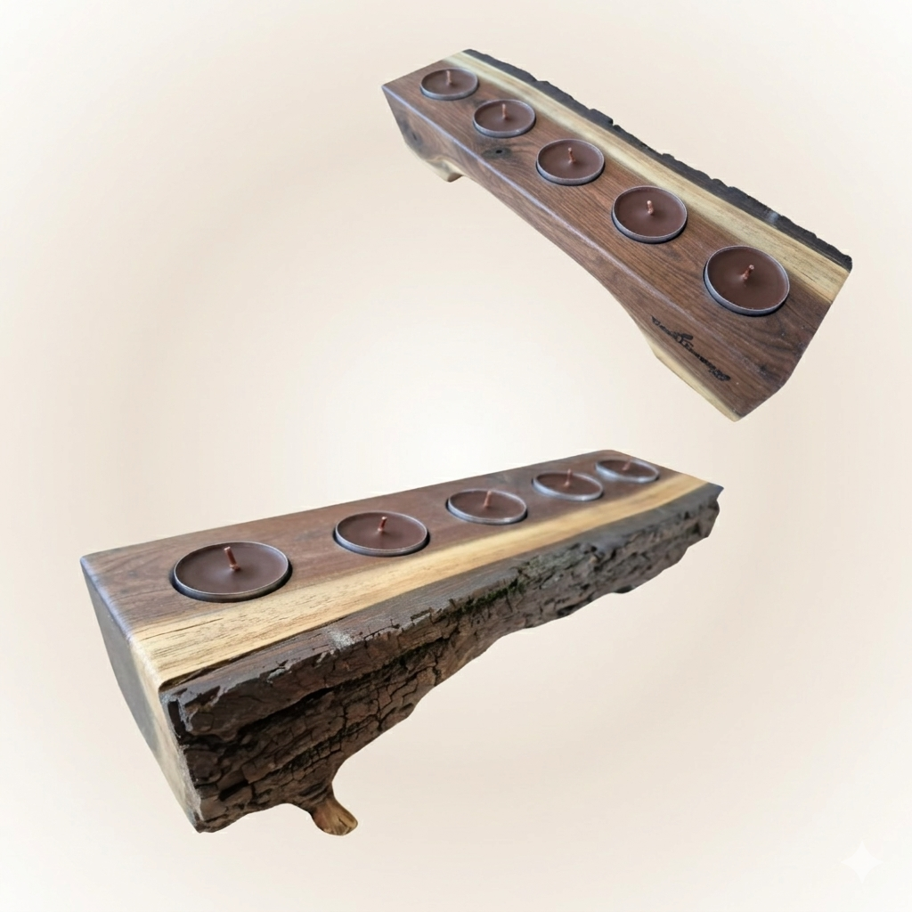 Rustykalne świeczniki z litego drewna orzech amerykański